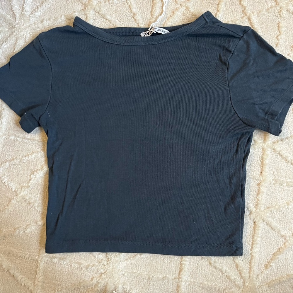 Zara plain blue cropped baby tee